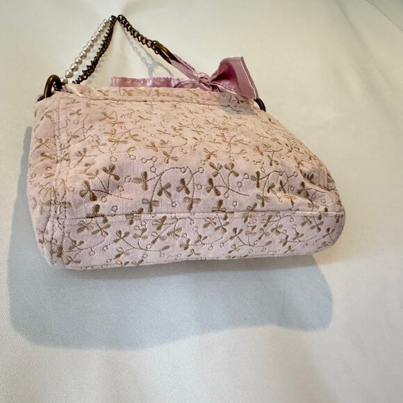 Vintage Y2K GAP Velvet Purse Pink Gold Embroidered Bow Pearl Chain Coquette EUC - Picture 6 of 10